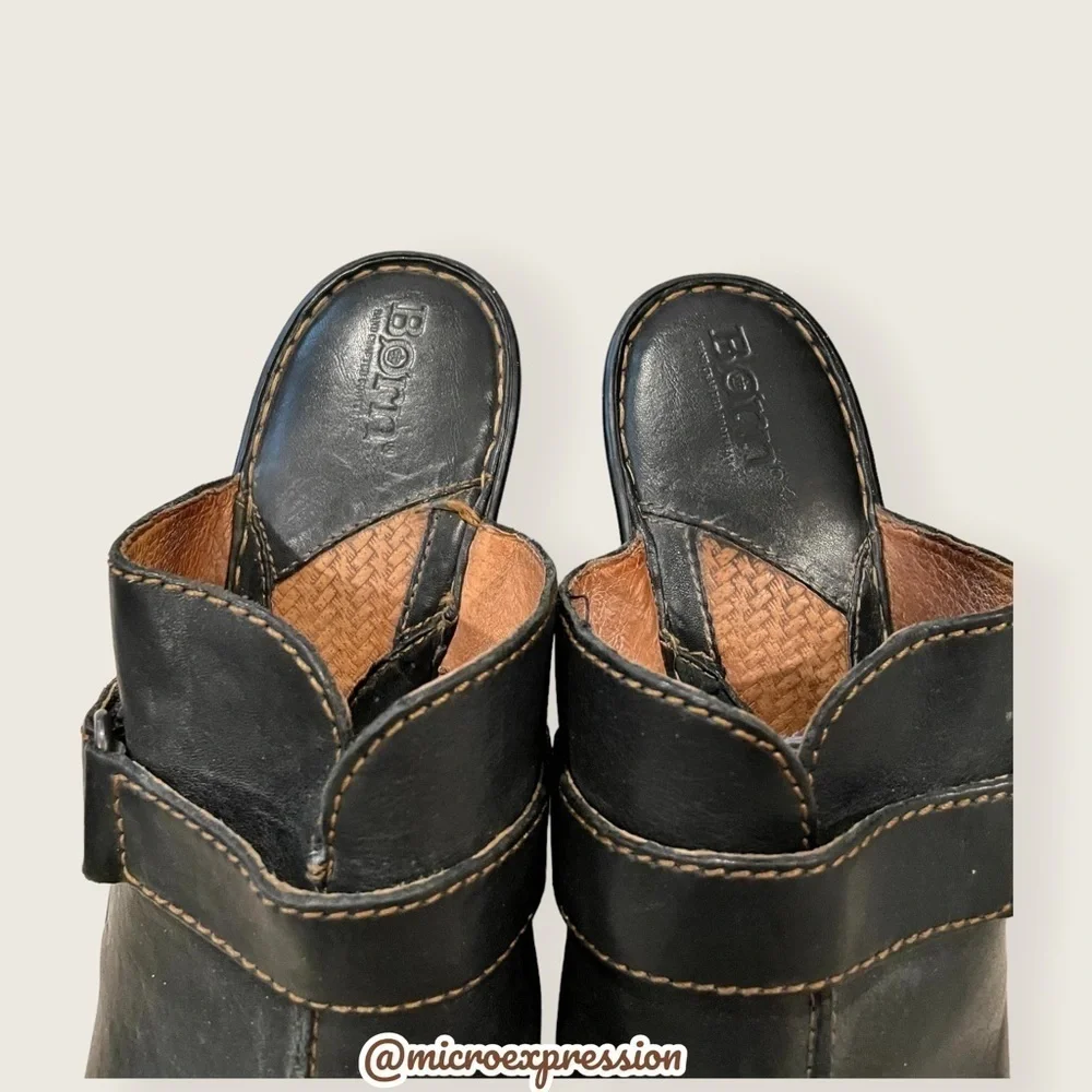 Born Black Real Leather Platform Mules Clogs Buckle Everyday Fashion Cute Heels - Picture 6 of 10